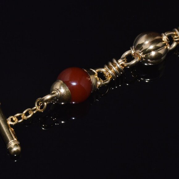 Estate Primavera Preziosi Italian Solid 18K Gold Carnelian Bead Toggle Bracelet - Picture 6 of 10
